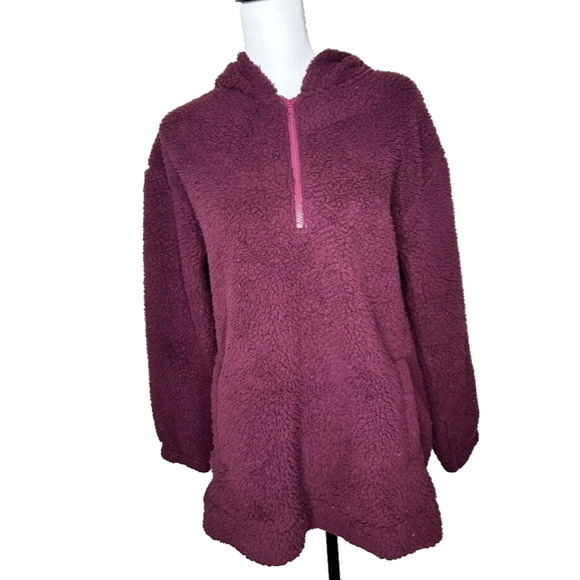 Koolaburra by UGG Brushed Red Sherpa Hoodie Pullover Fig Small Fleece Burgundy - Picture 1 of 13
